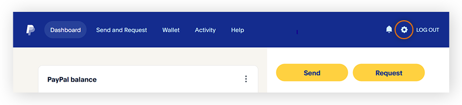 Restablezca sus preguntas de seguridad de PayPal haciendo clic en el icono del engranaje de la parte superior derecha