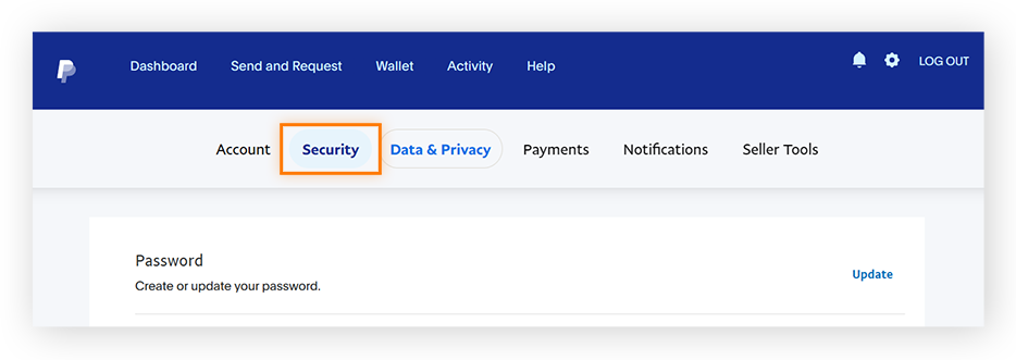 Seleccione la pestaña Seguridad para establecer las nuevas preguntas de seguridad de PayPal
