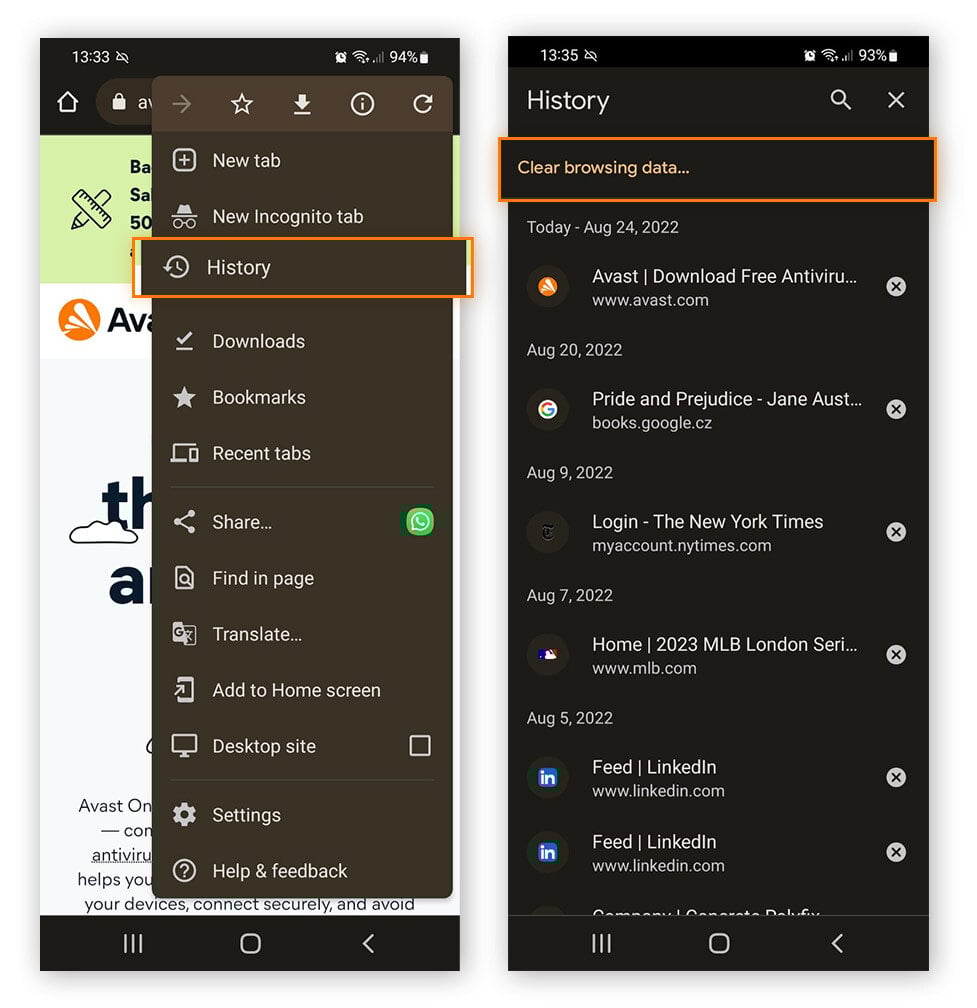 A limpeza dos dados de navegação no Chrome pode acelerar a Internet do seu telefone.