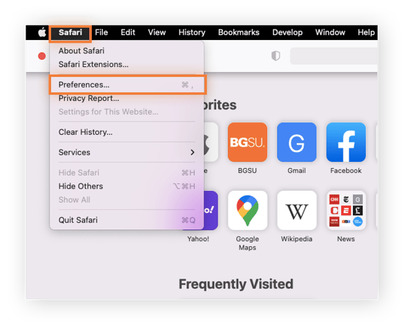 Safari e Preferências ficam destacados