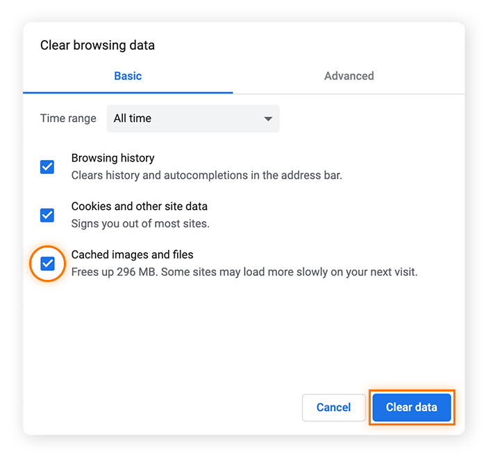 Marque la casilla de «imágenes y archivos en caché» y, luego, confirme haciendo clic en «borrar datos» y podrá borrar su caché en Google Chrome.