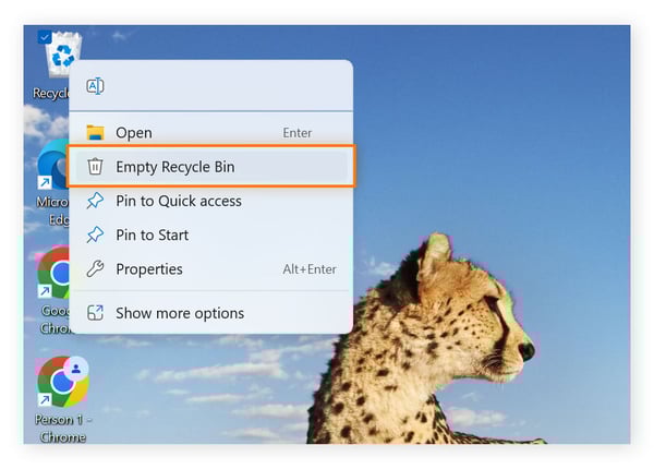 Como esvaziar a Lixeira no Windows 11.