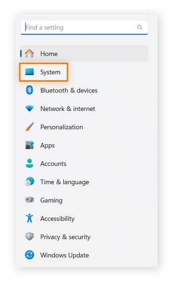 In den Einstellungen wird im linken Bereich „System“ angezeigt.