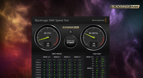 La herramienta de pruebas de velocidad Blackmagic para Mac.