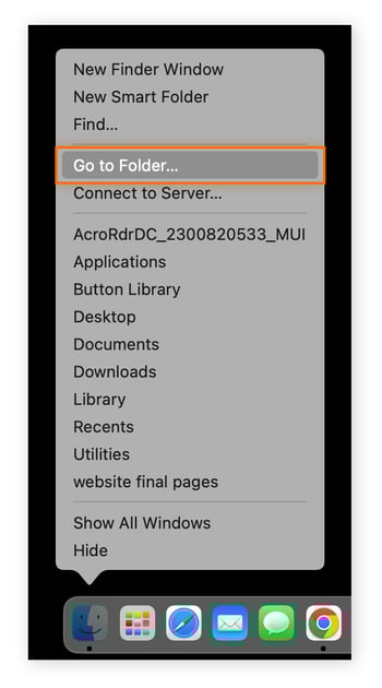 Acceder a Ir a la carpeta desde el menú de Finder en macOS Sonoma.