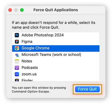 Forzar el cierre de una aplicación desde la función Forzar salida de las aplicaciones de macOS.