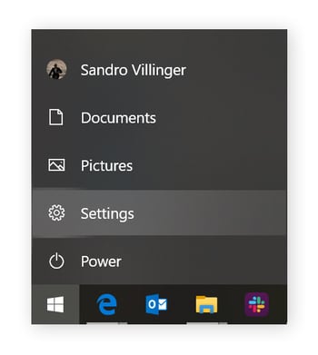 Settings on your start menu