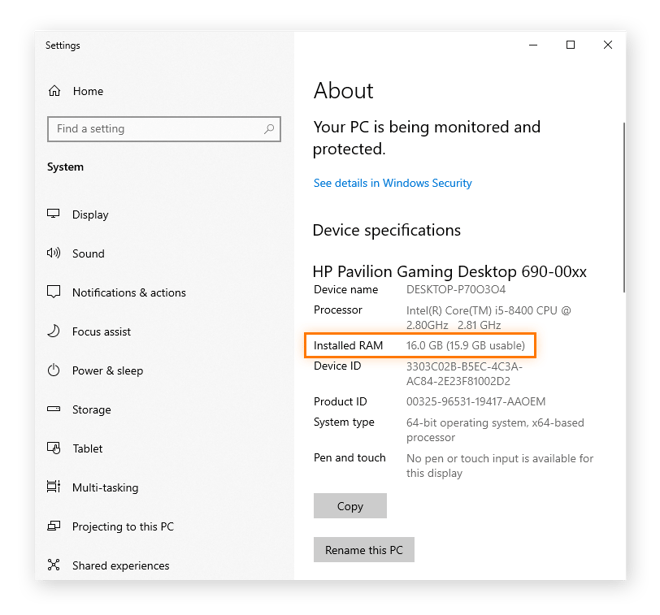 Usar el Panel de control para comprobar cuánta memoria RAM tiene instalada en el ordenador.
