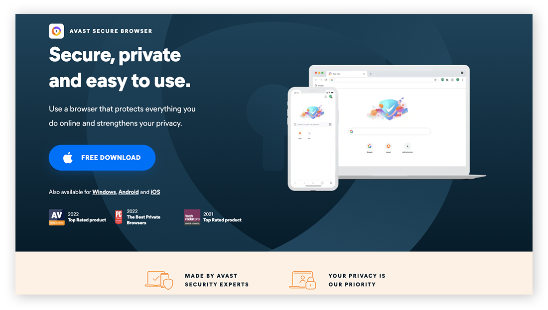 The Avast Secure Browser homepage.