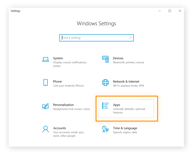 Windows settings menu with Apps selected.