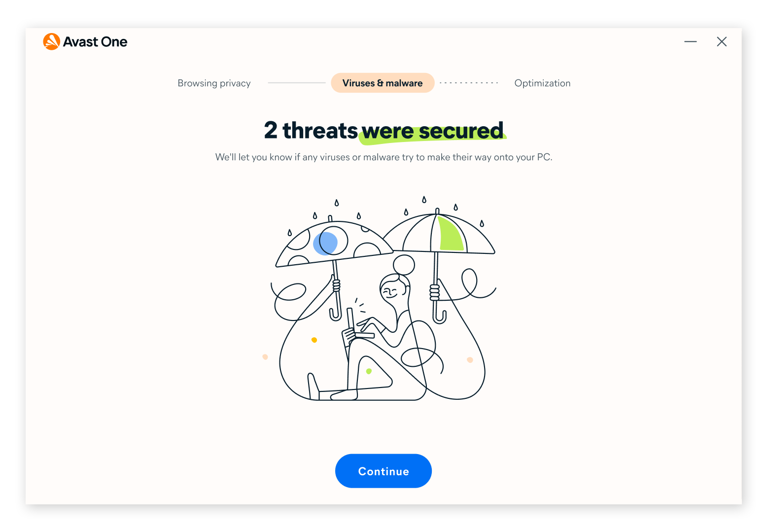 Avast One cybersecurity software user interface.