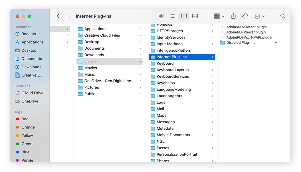 Busque en la carpeta de complementos de internet en macOS Sierra para ahorrar espacio eliminando los complementos de internet innecesarios.